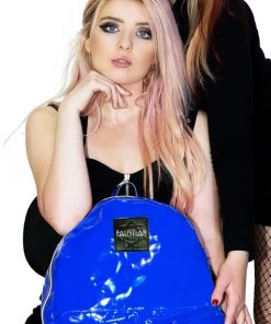 Dr Faust ACCESSORIES Blue Patent Vegan Leather Backpack - Shining