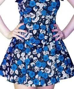 Dr Faust Blue Roses And Skulls Mini Dress - Anika