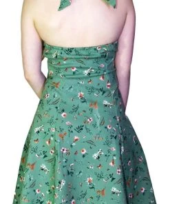 Dr Faust Bronze Flowers Vintage Green Midi Dress - Cassandra DRESSES