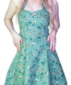 Dr Faust Bronze Flowers Vintage Green Midi Dress - Cassandra DRESSES