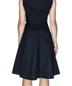 Dr Faust DRESSES Check Flare Dark Grey Midi Dress - Paisley