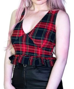 Dr Faust Check Tartan Print Crop Top - Dulce OMEN COLLECTIONNEW