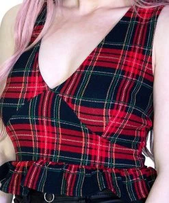 Dr Faust Check Tartan Print Crop Top - Dulce OMEN COLLECTIONNEW