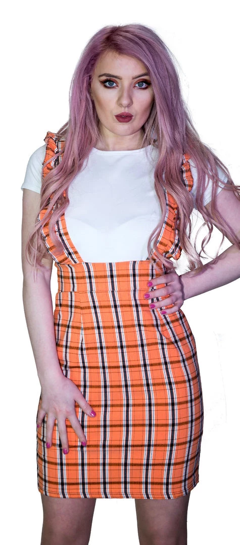 Dr Faust Checked Pinafore Orange Tartan Dress And T-Shirt Set - Perla DRESSES 3 Dr Faust Checked Pinafore Orange Tartan Dress And T-Shirt Set - Perla DRESSES