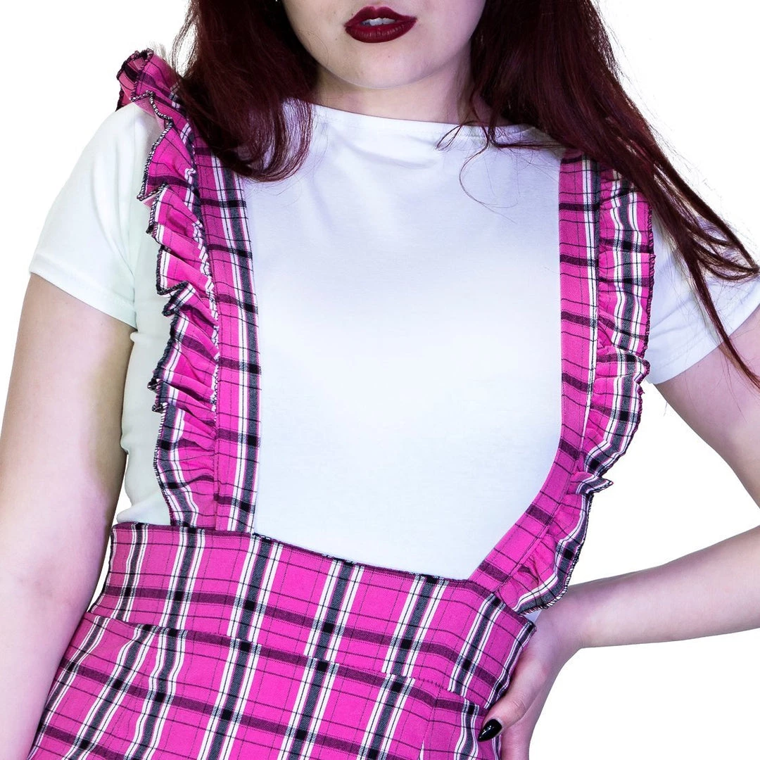 Dr Faust Checked Pinafore Pink Tartan Dress And T-Shirt Set - Landry