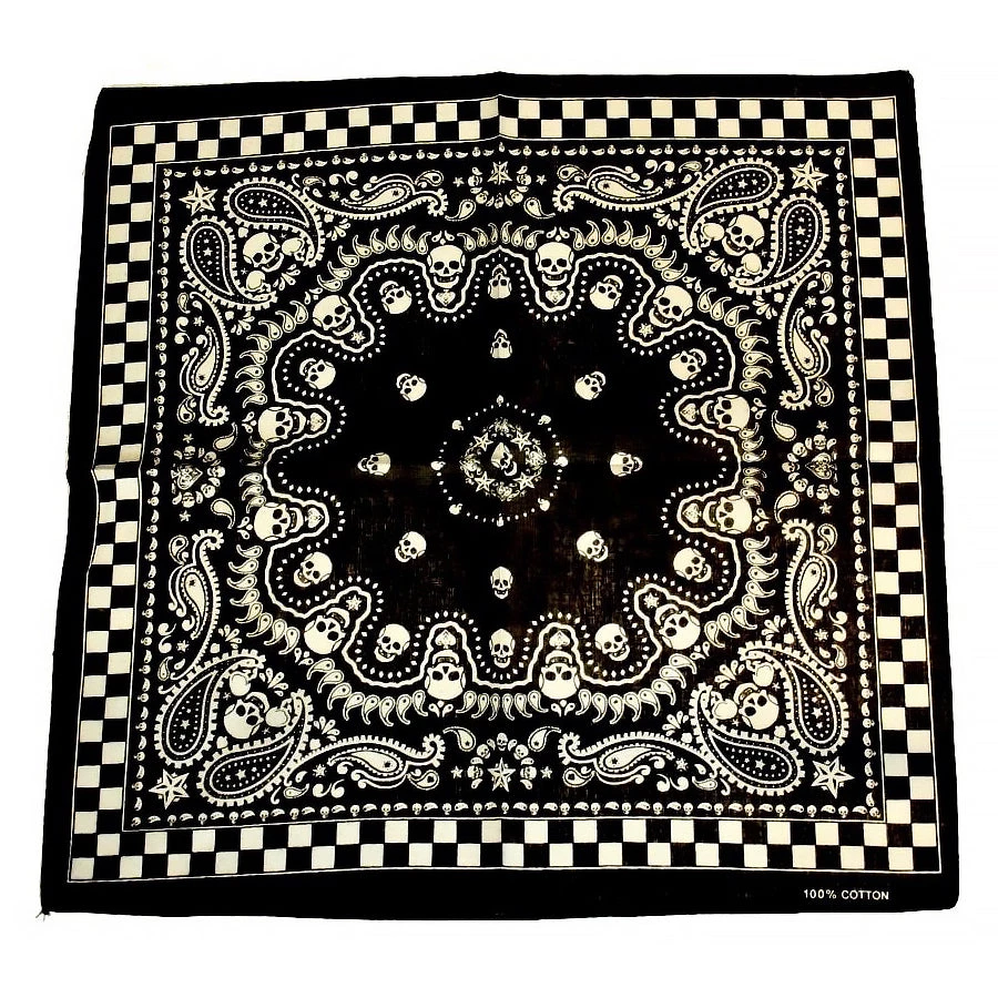 Dr Faust Checker Board Skull Black Cotton Bandana - Voodoo 3 Dr Faust Checker Board Skull Black Cotton Bandana - Voodoo