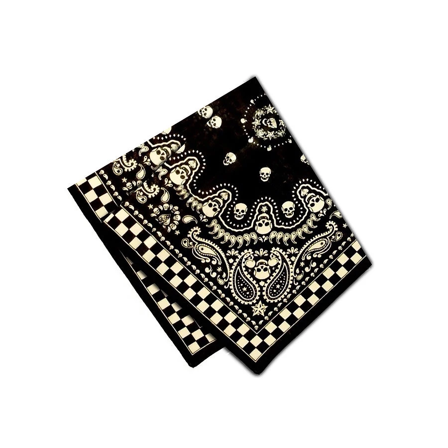 Dr Faust Checker Board Skull Black Cotton Bandana - Voodoo 4 Dr Faust Checker Board Skull Black Cotton Bandana - Voodoo