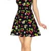 Dr Faust Cherry And Flowers Black Mini Dress - Kaitlyn 2 Dr Faust Cherry And Flowers Black Mini Dress - Kaitlyn