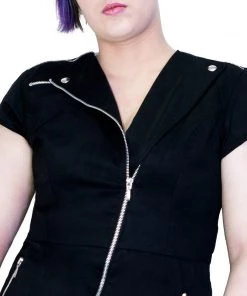 Dr Faust Cotton Lining Black Biker Plus Size Mini Dress - Abigail