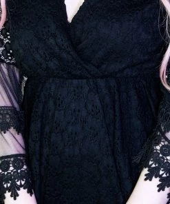 Dr Faust DRESSES Crochet Detail Black Playsuit Dress - Hallie