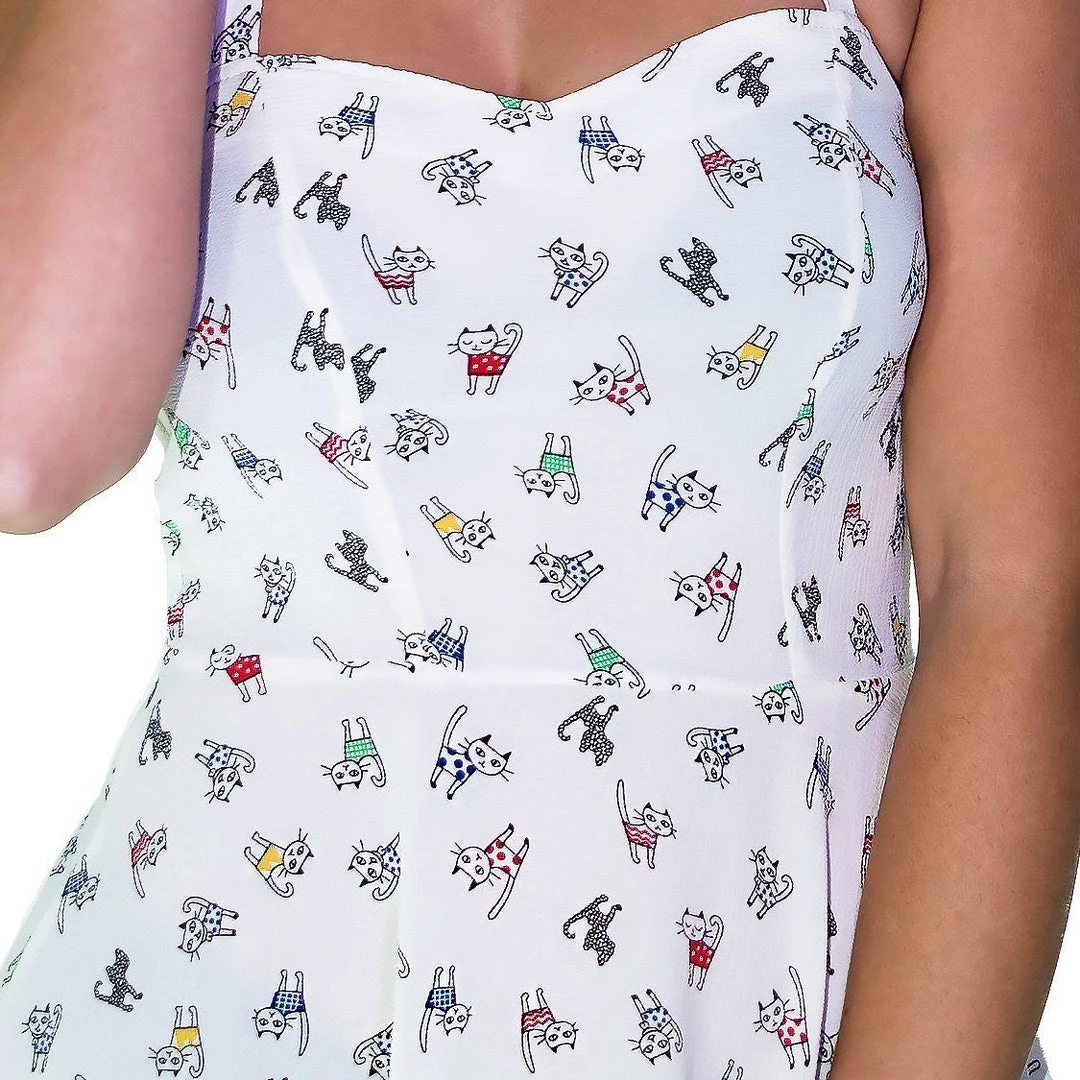 Dr Faust Cute Fashionista Cats White Sheer Mini Dress - Nevaeh DRESSES 5 Dr Faust Cute Fashionista Cats White Sheer Mini Dress - Nevaeh DRESSES