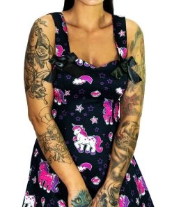 Dr Faust Cute Purple Unicorns Black Mini Dress - Emily