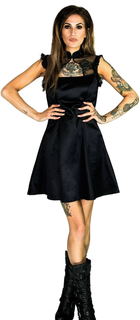 Dr Faust DRESSES Cute Spider Raw Silk Black Mini Dress - Spinderella