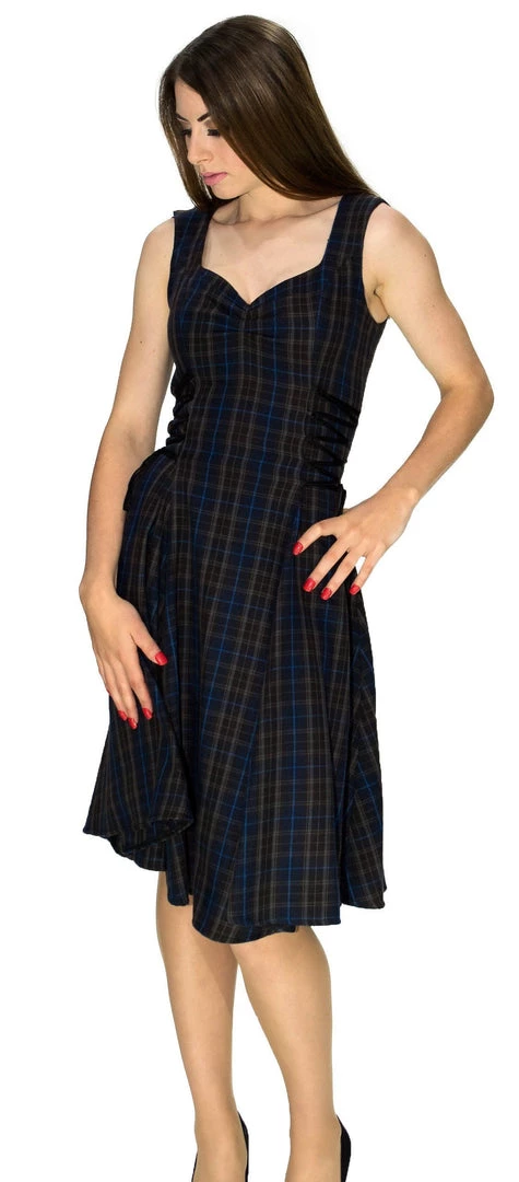Dr Faust DRESSES Dark Tartan Woven Midi Dress - Gracie 3 Dr Faust DRESSES Dark Tartan Woven Midi Dress - Gracie