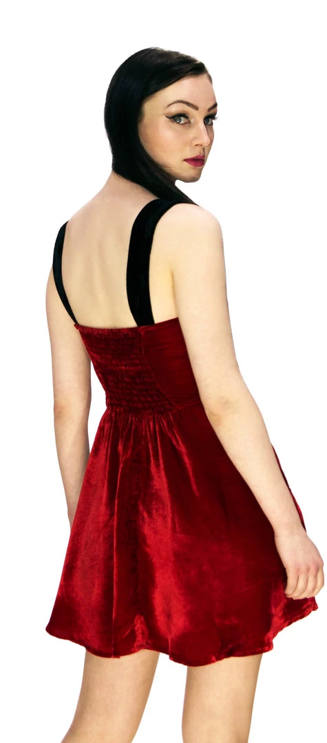 Dr Faust Deep Red Halterneck Velvet Mini Dress - Rosalie DRESSES