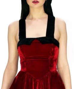 Dr Faust Deep Red Halterneck Velvet Mini Dress - Rosalie DRESSES