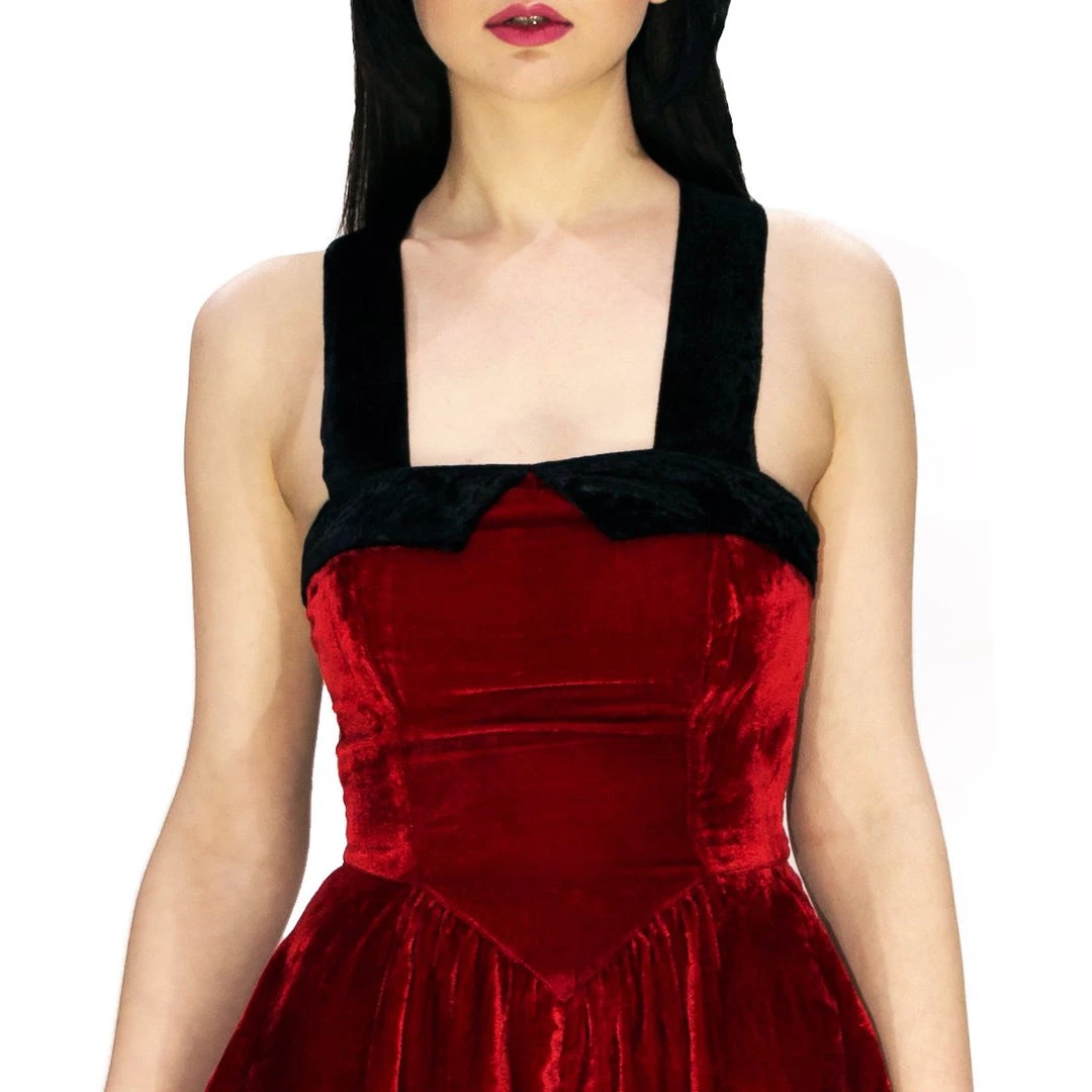Dr Faust Deep Red Halterneck Velvet Mini Dress - Rosalie DRESSES