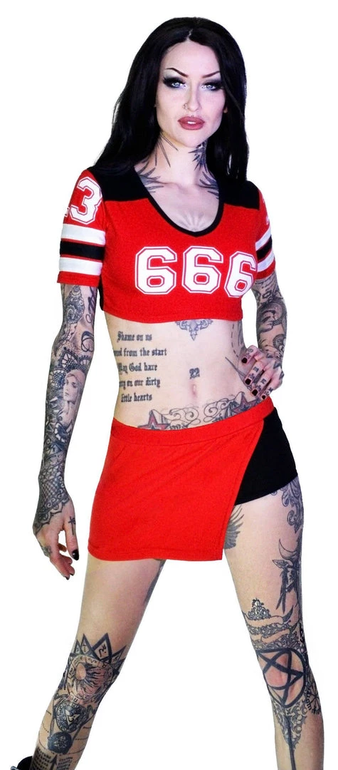 Dr Faust OMEN COLLECTIONNEW Devil's Team 666 Cheerleader Red Top Shorts Set - Gretchen