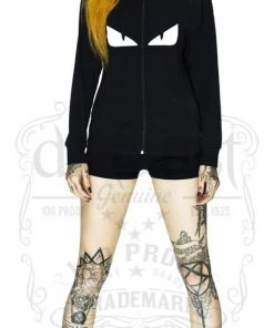 Dr Faust OMEN COLLECTIONNEW Evil Monster Eyes Women's Black Hoodie - Aileen