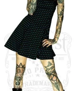 Dr Faust DRESSES Blue Polka Dots Black Mini Dress - Sophia