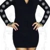Dr Faust DRESSES Pentagrams Long Sleeved Black Mini Dress - Clare