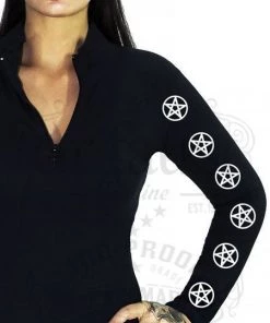 Dr Faust DRESSES Pentagrams Long Sleeved Black Mini Dress - Clare