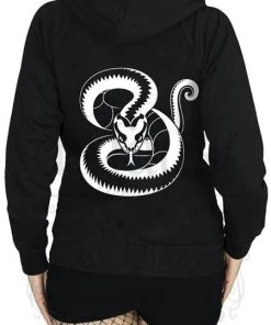 Dr Faust OMEN COLLECTIONNEW White Snake Print Women's Black Hoodie - Emmaline