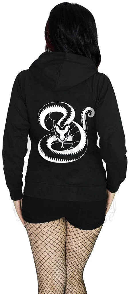 Dr Faust OMEN COLLECTIONNEW White Snake Print Women's Black Hoodie - Emmaline 3 Dr Faust OMEN COLLECTIONNEW White Snake Print Women's Black Hoodie - Emmaline
