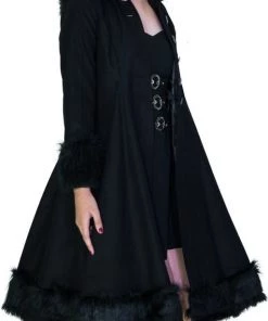 Dr Faust Faux Fur Hooded Black Wool Coat - Glinda