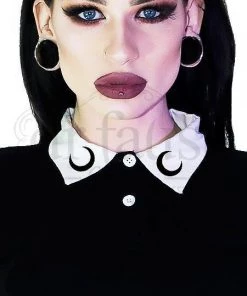 Dr Faust Moons On White Collar Black Mini Dress - Milani