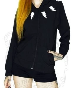 Dr Faust OMEN COLLECTIONNEW Lightning Bolt Print Women's Black Hoodie - Myah