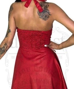 Dr Faust Black Polka Dot Red Midi Dress - Soleil