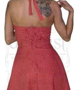 Dr Faust DRESSES White Polka Dot Blush Red Vintage Midi Dress - Thalia