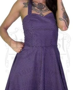 Dr Faust White Polka Dot Ultra Violet Rockabilly Midi Dress - Thalia DRESSES