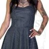 Dr Faust DRESSES White Polka Dot Raven Black Rockabilly Midi Dress - Thalia