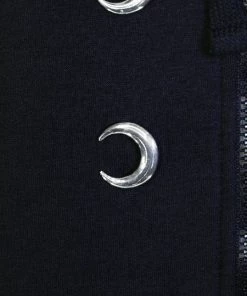 Dr Faust OMEN COLLECTIONNEW Silver Moon Buttons Nu Goth Women's Black Hoodie - Ximena