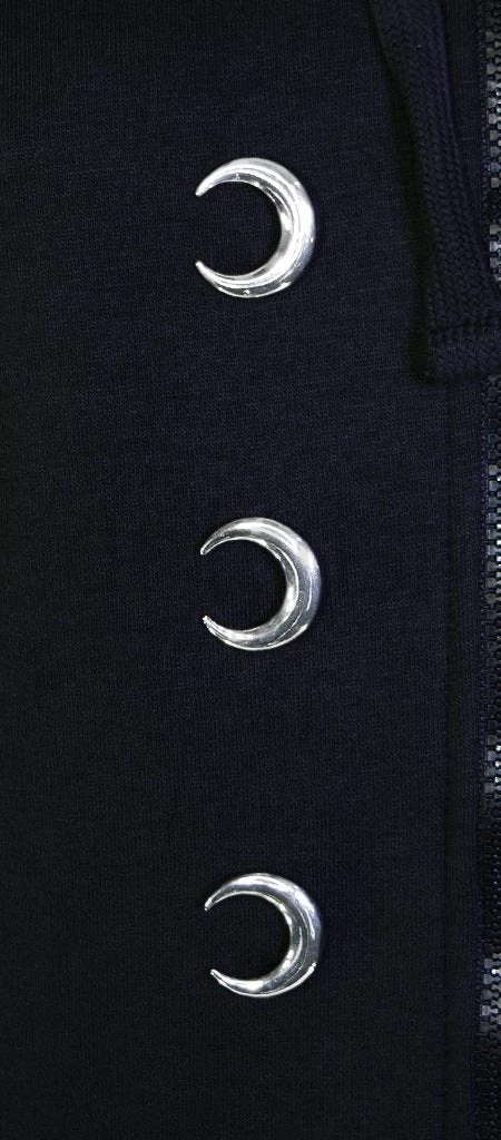 Dr Faust OMEN COLLECTIONNEW Silver Moon Buttons Nu Goth Women's Black Hoodie - Ximena 4 Dr Faust OMEN COLLECTIONNEW Silver Moon Buttons Nu Goth Women's Black Hoodie - Ximena