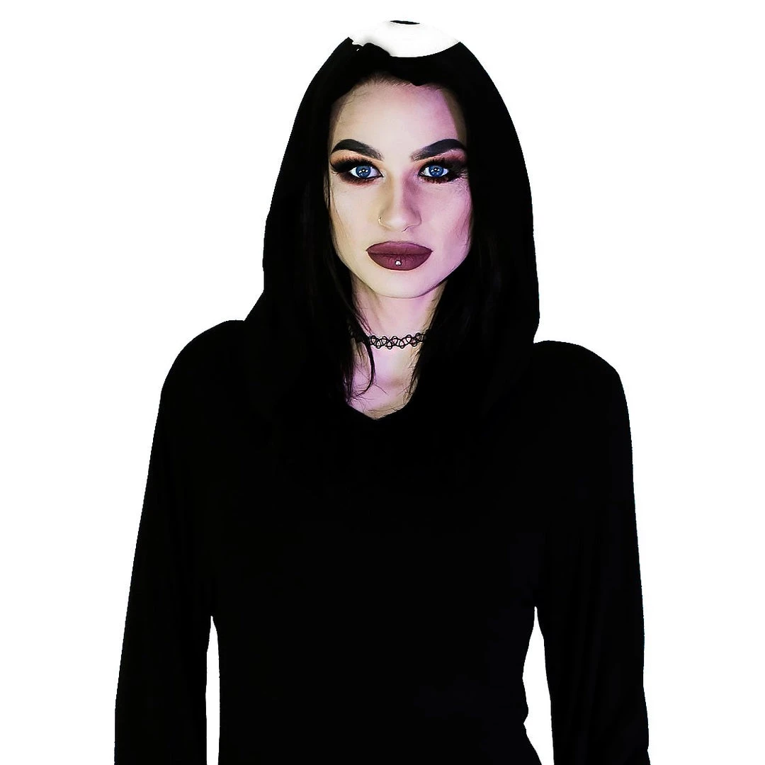 Dr Faust Dripping Crescent Moons Hooded Black Mini Dress - Meadow