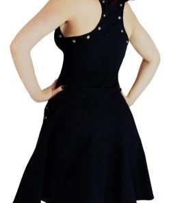 Dr Faust DRESSES Eyelets Pockets Black Midi Dress - Kendall