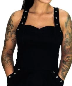 Dr Faust DRESSES Eyelets Pockets Black Midi Dress - Kendall