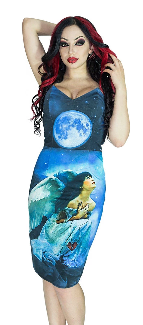 Dr Faust Fallen Angel Blue Moon Night Sky Midi Dress - Angel