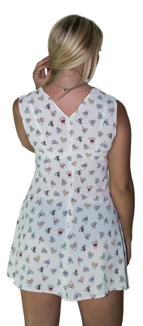Dr Faust Fashionista Cats White Sheer Mini Dress - Eleanor DRESSES