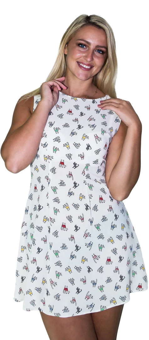 Dr Faust Fashionista Cats White Sheer Mini Dress - Eleanor DRESSES