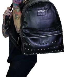 Dr Faust Faustian Round Studs Vegan Leather Black Backpack - Vipera