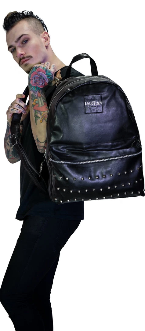 Dr Faust Faustian Round Studs Vegan Leather Black Backpack - Vipera