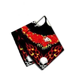 Dr Faust Flaming Flying Eagle Skull Black Cotton Bandana - Karl Bandanas