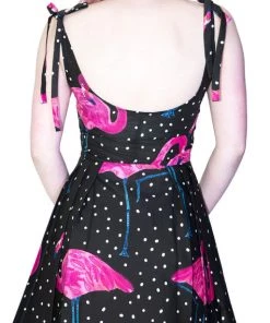 Dr Faust DRESSES Flamingos White Polka Black Mini Dress - Flo