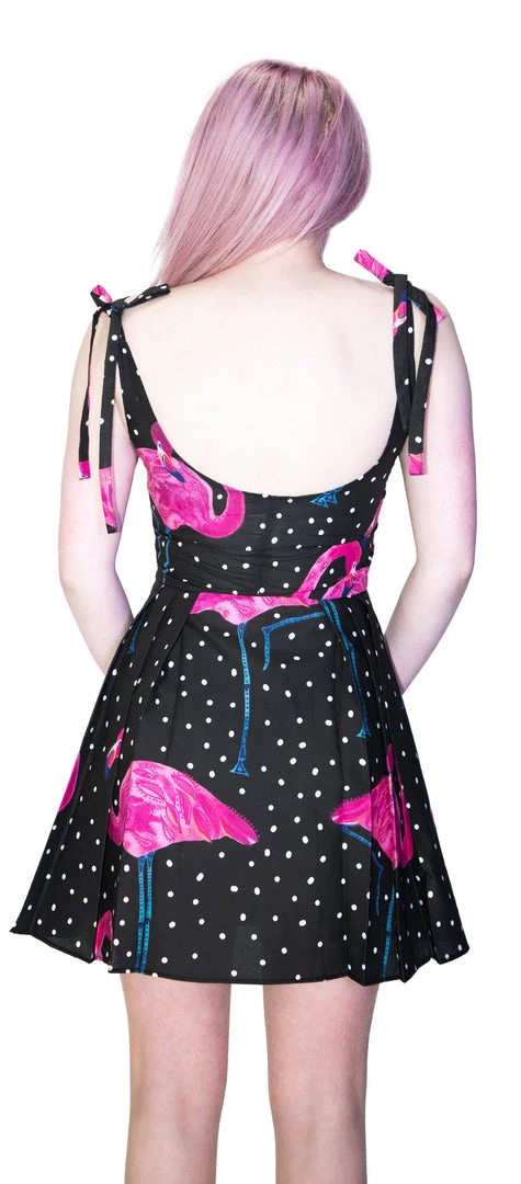 Dr Faust DRESSES Flamingos White Polka Black Mini Dress - Flo 4 Dr Faust DRESSES Flamingos White Polka Black Mini Dress - Flo