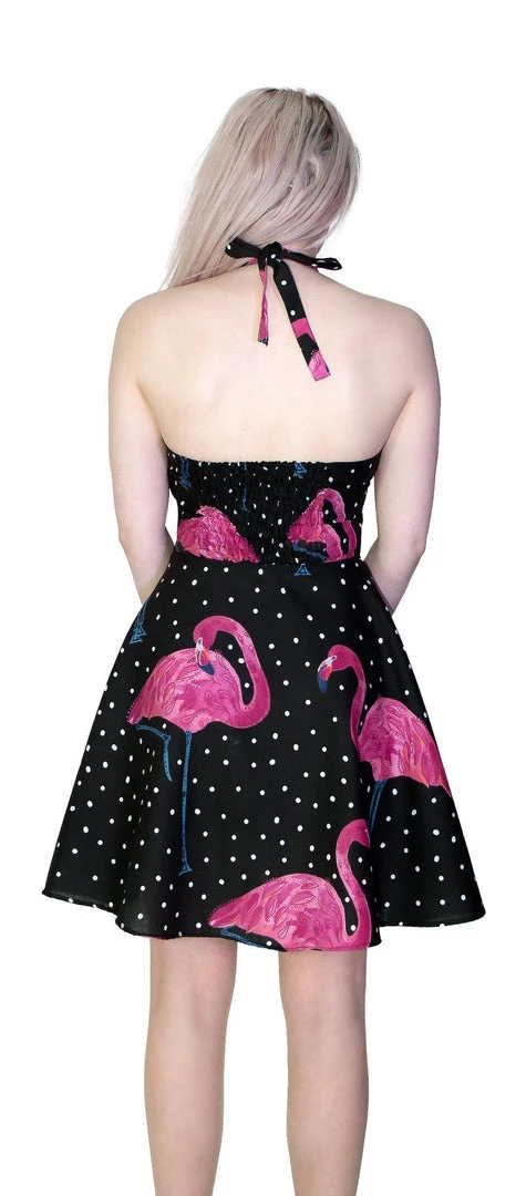 Dr Faust DRESSES Pink Flamingo White Polka Black Mini Dress - Flo 4 Dr Faust DRESSES Pink Flamingo White Polka Black Mini Dress - Flo