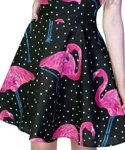 Dr Faust DRESSES Pink Flamingo White Polka Black Mini Dress - Flo 7 Dr Faust DRESSES Pink Flamingo White Polka Black Mini Dress - Flo